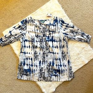Avenue 18/20 cotton popover tunic w notch collar & hips shibori blue tie dye